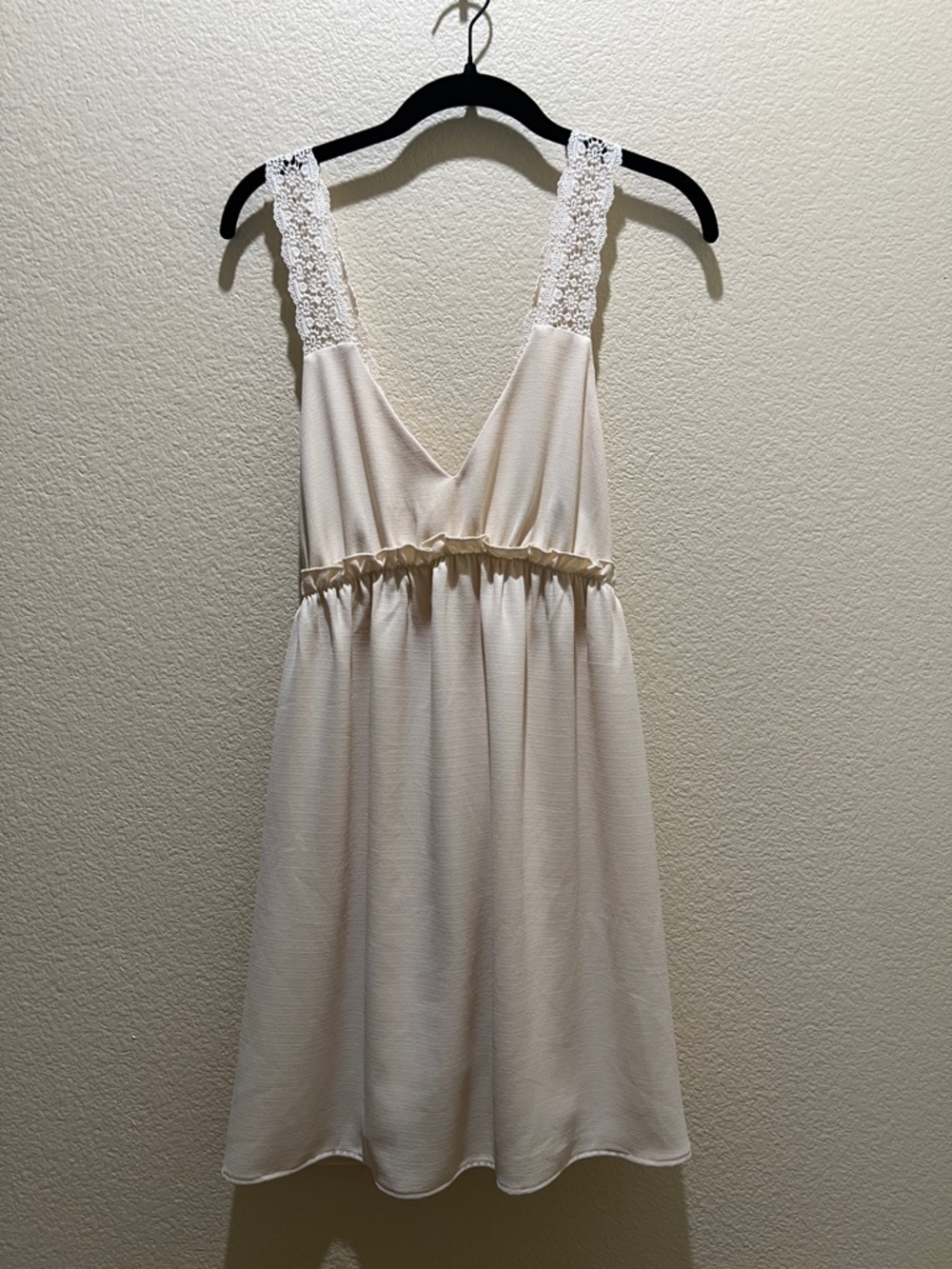 Urban Renewal Boho Cream Lace/Crochet Straps Mini Dress